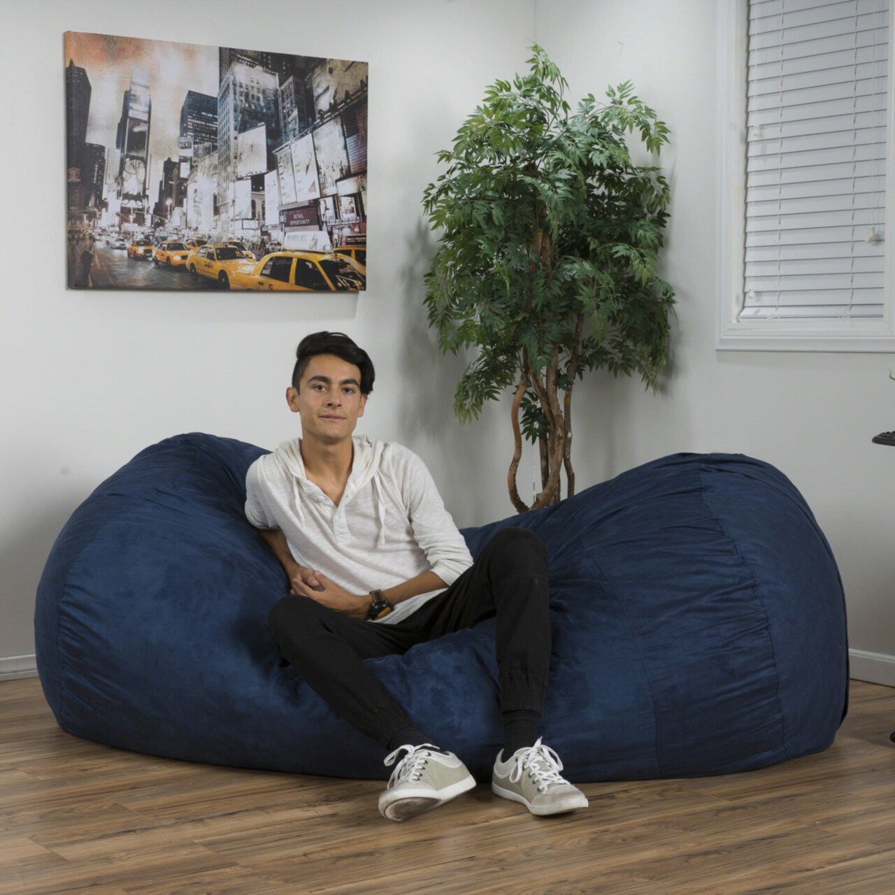 GDF Studio David Midnight Blue Faux Suede 8 Foot Lounger Bean Bag